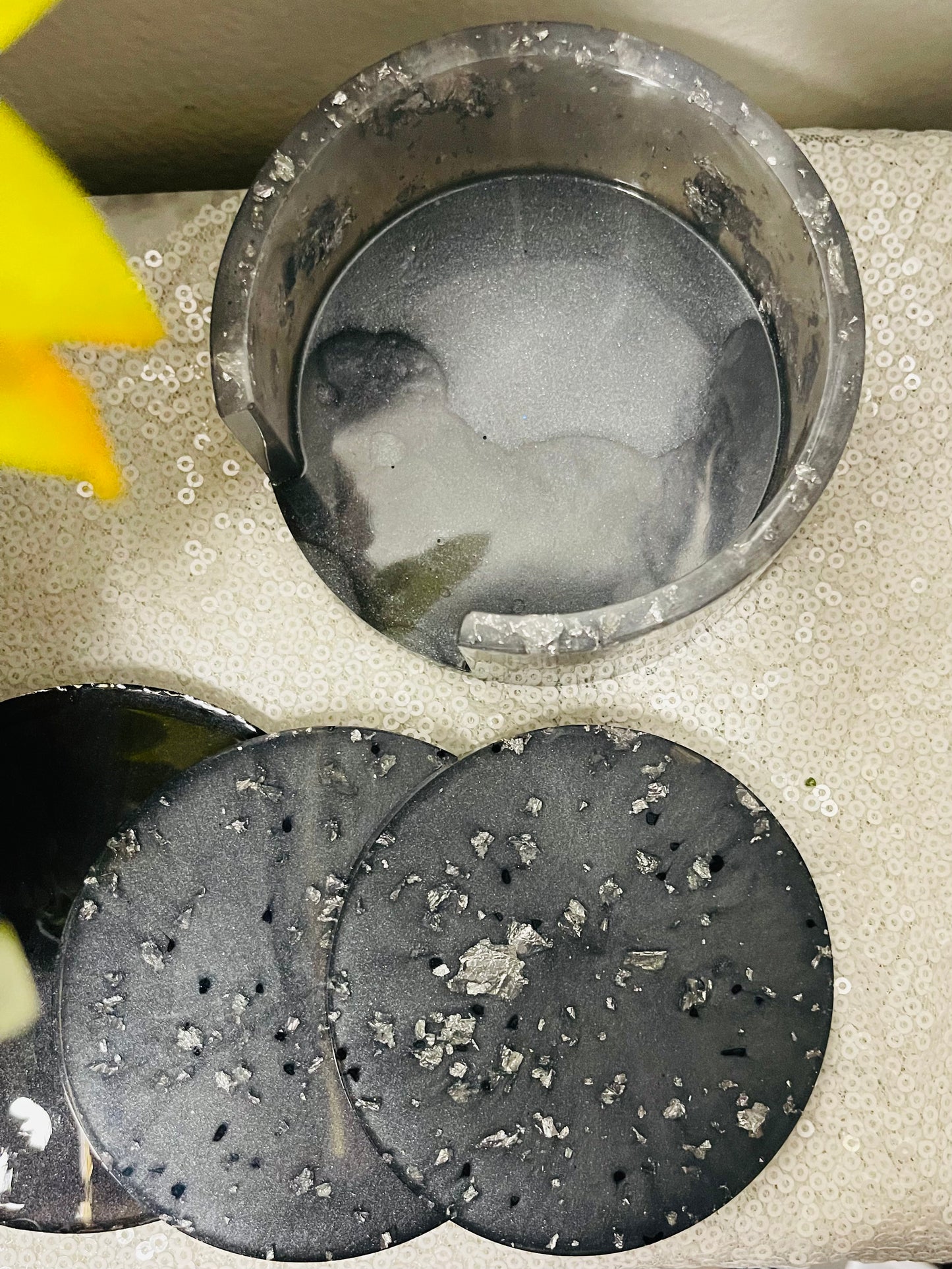 Round Coaster Set: Graphite and Silver