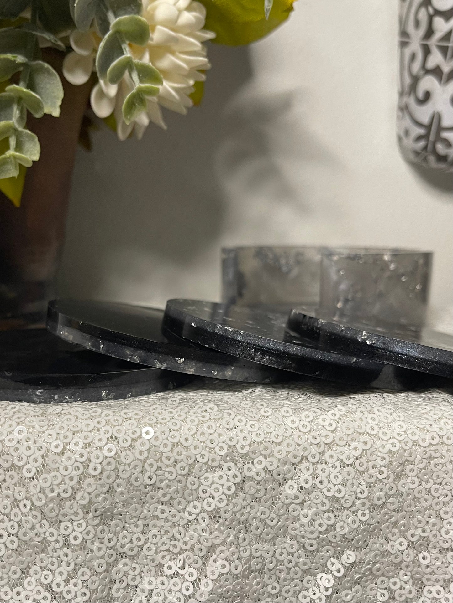 Round Coaster Set: Graphite and Silver