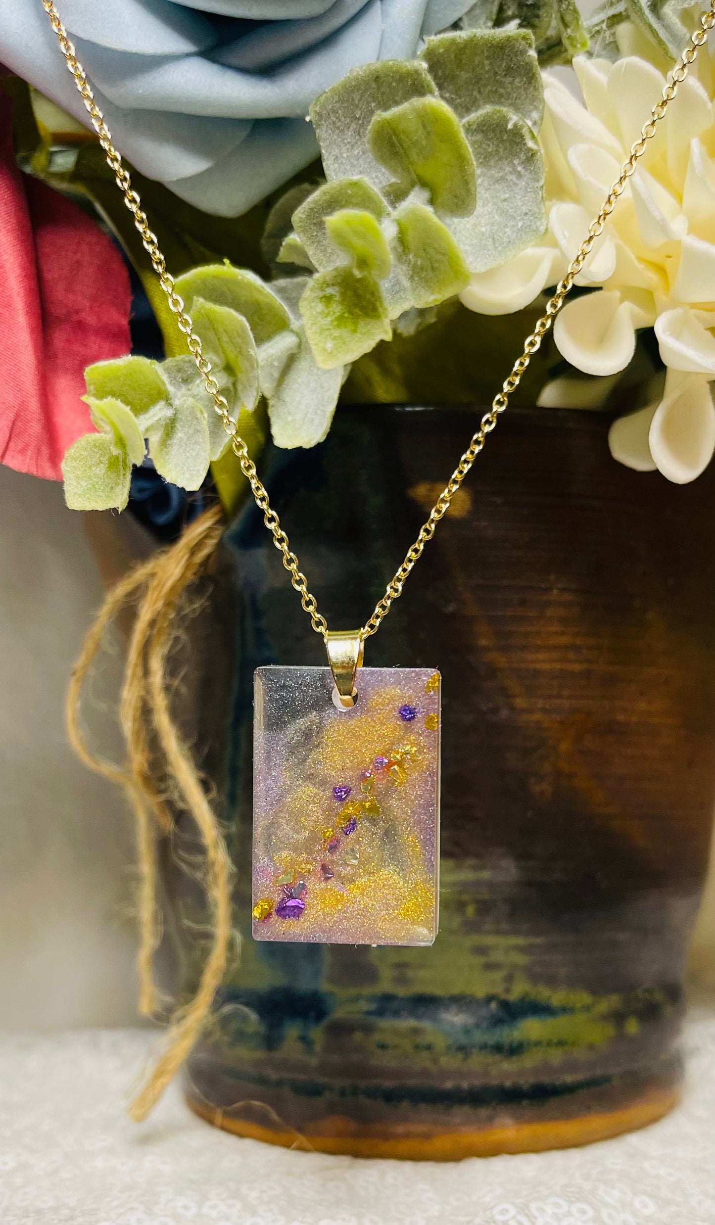 Pendant Necklace: Purple & Gold Shimmer
