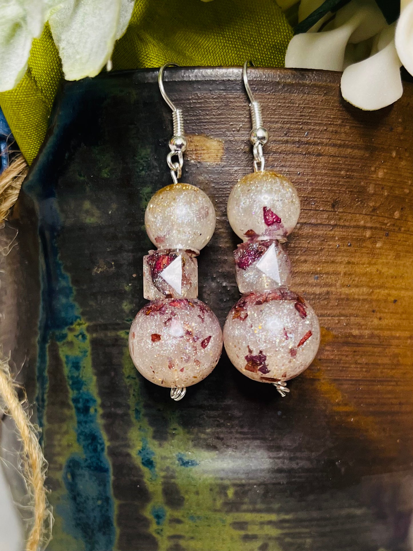 Earrings: Red Rose and Astral White