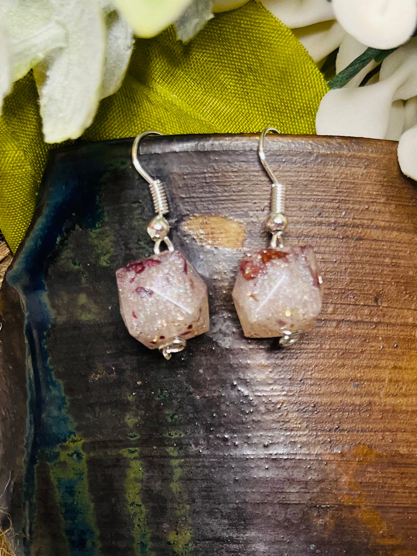 Earrings: Red Rose and Astral White