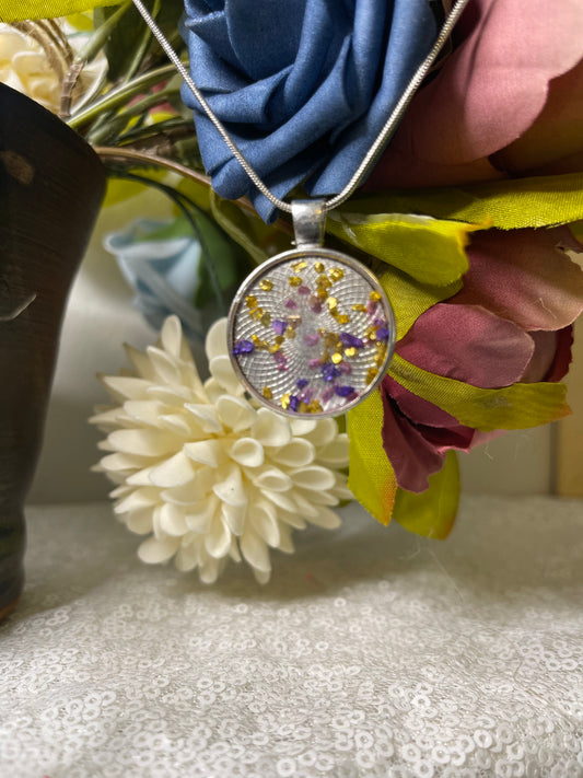 Pendant Necklace: Purple and Gold on Silver Plate
