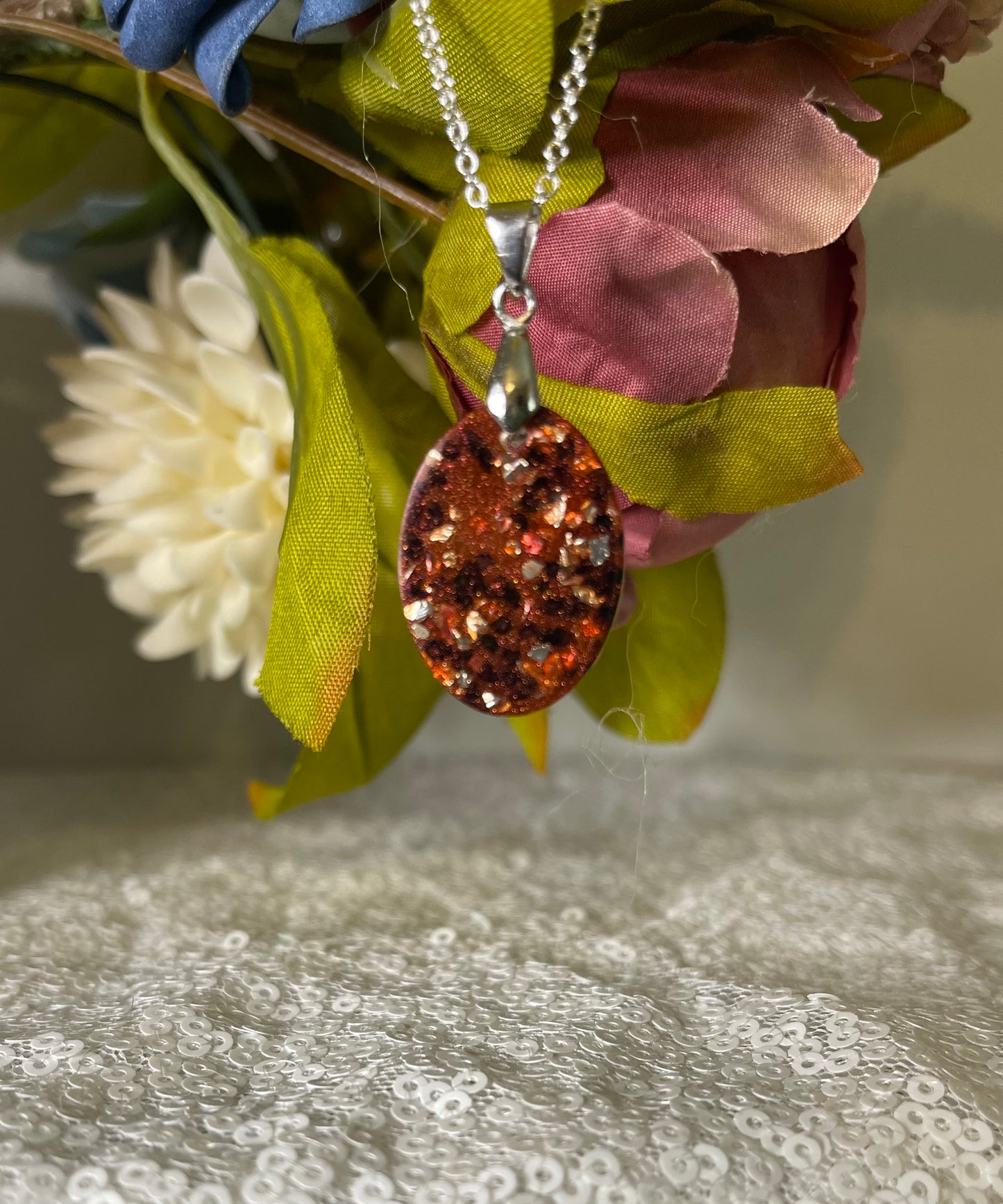 Pendant Necklace: Red, Black & Silver