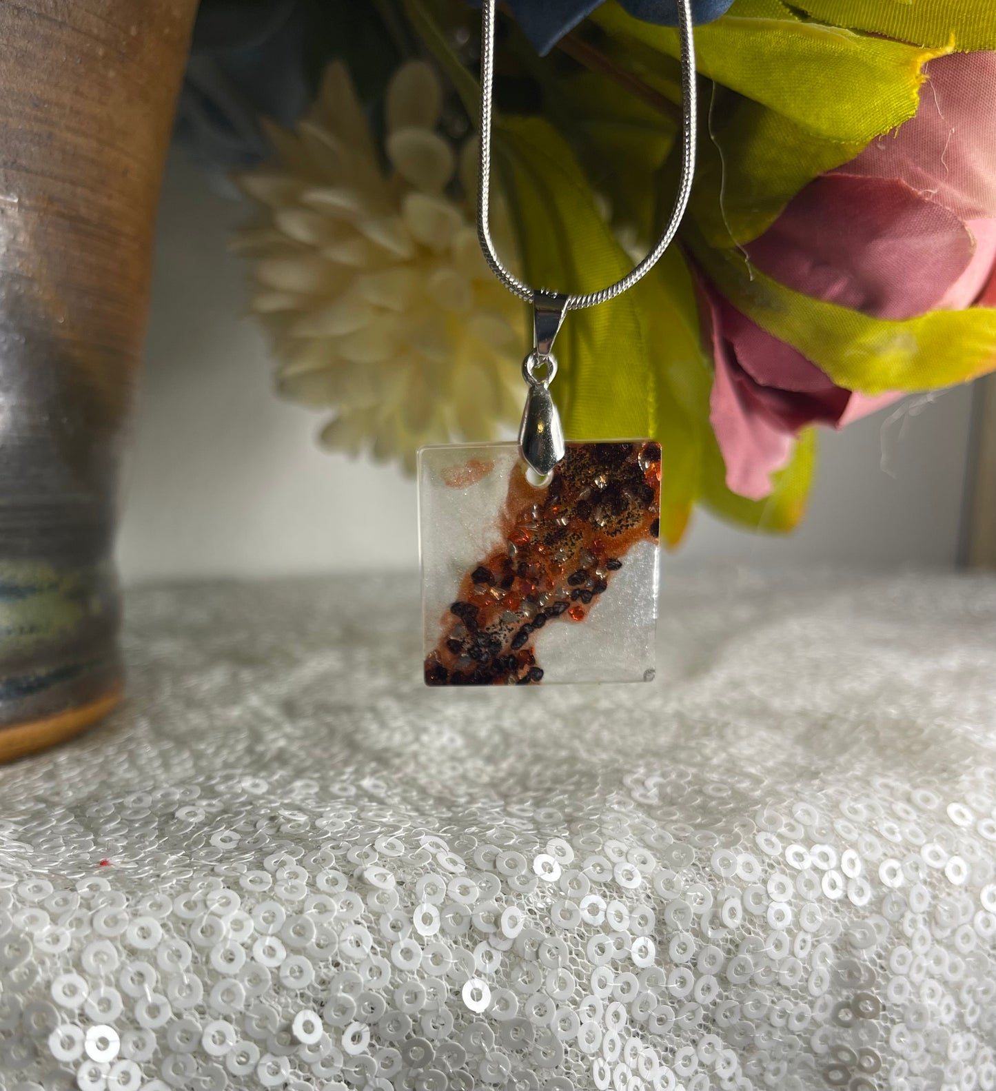 Pendant Necklace: Red, Black & Silver