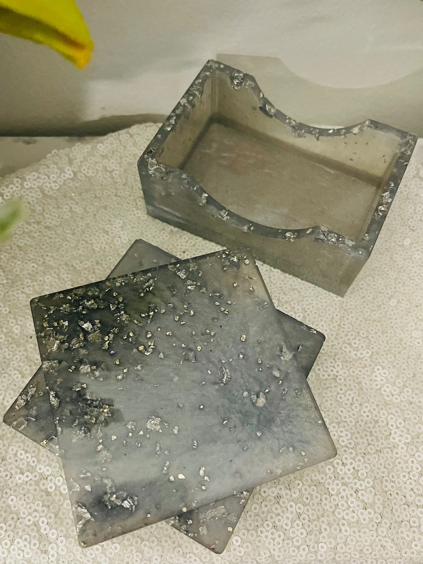 Square Coaster Set: Graphite and Silver