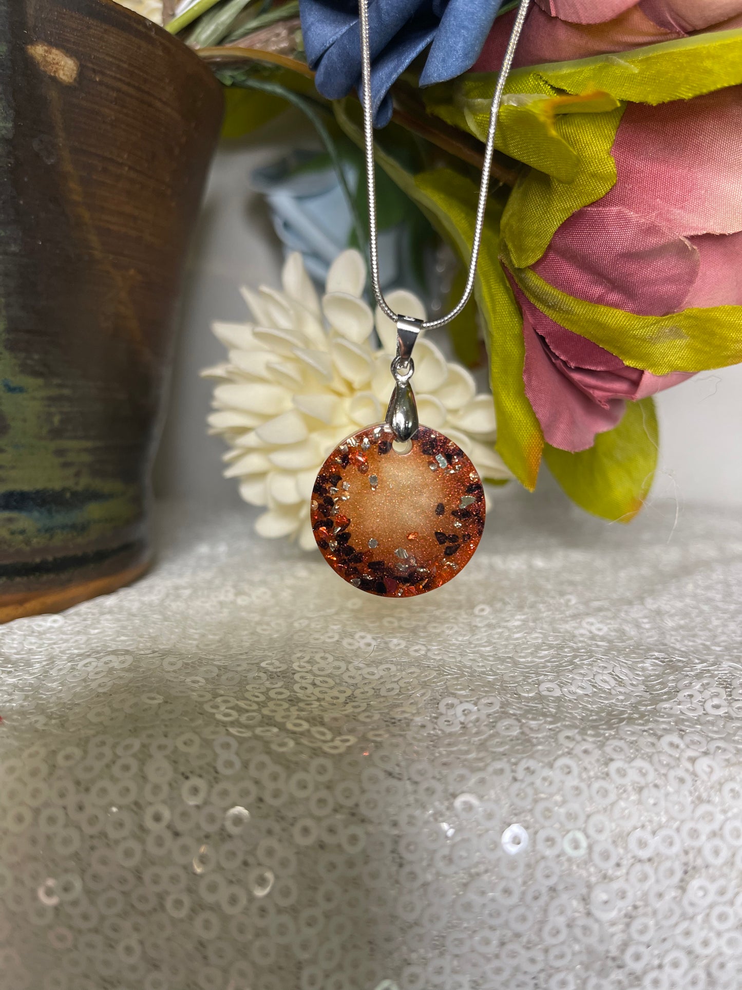 Pendant Necklace: Red, Black & Silver