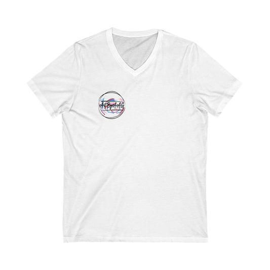 Unisex Jersey Short Sleeve V-Neck Art By AAG Logo Tee