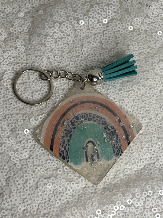Animal Print Boho Rainbow Keychain