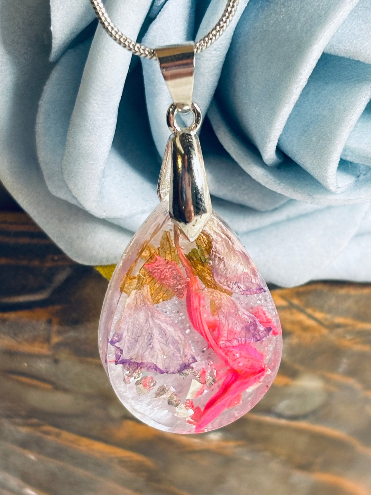 Pendant Necklace: Pink and Purple Petals