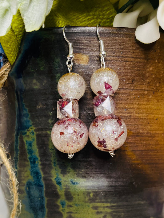 Earrings: Red Rose and Astral White