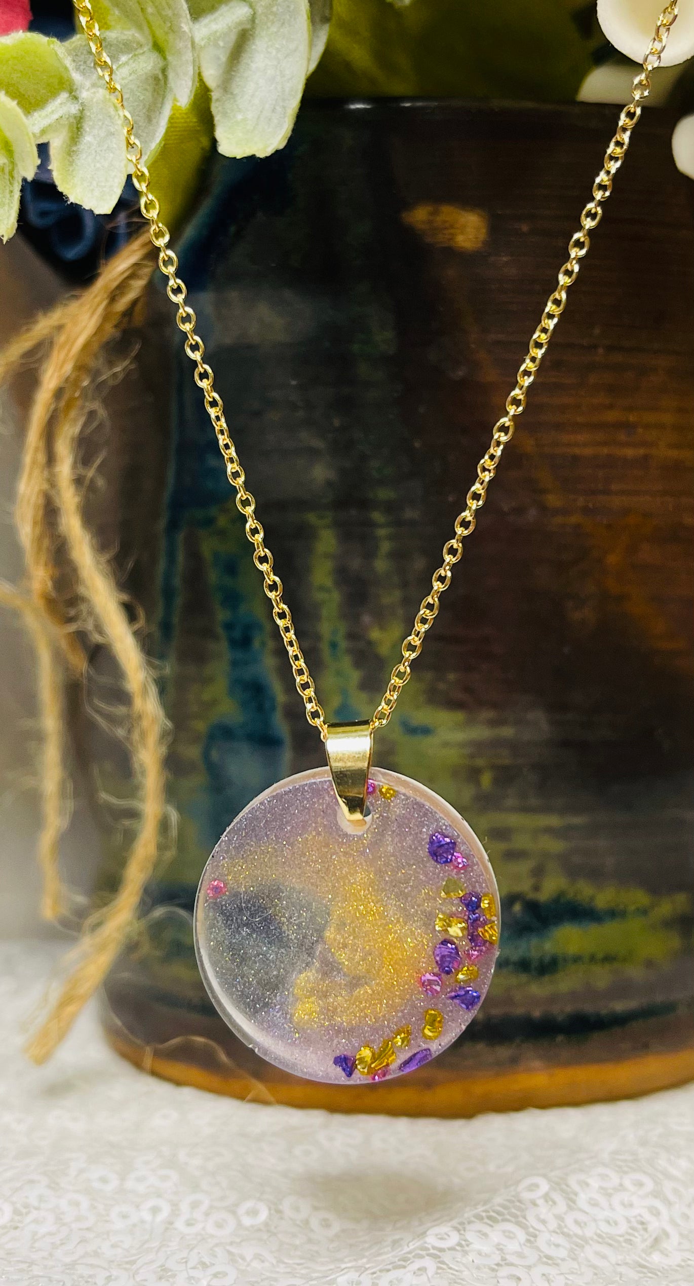Pendant Necklace: Purple & Gold Shimmer